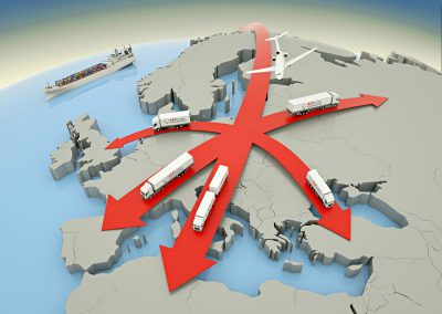 obraz przedstawiający wizualizację Europy z naniesionym ruchem w logistyce