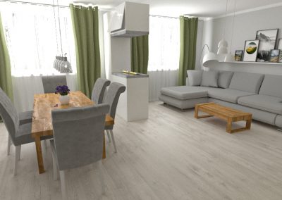 wizualizacja salonu z zainstalowanym ogrodem wertykalnym