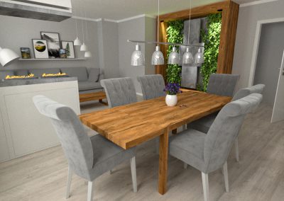 wizualizacja salonu z zainstalowanym ogrodem wertykalnym