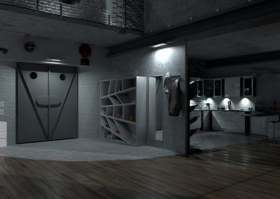 wizualizacja wnętrza typu loft nocą