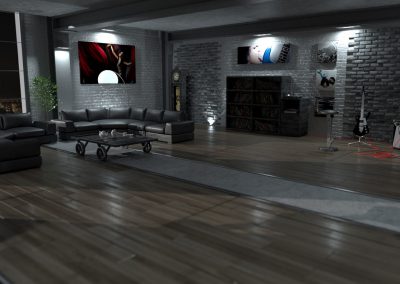 wizualizacja wnętrza typu loft nocą